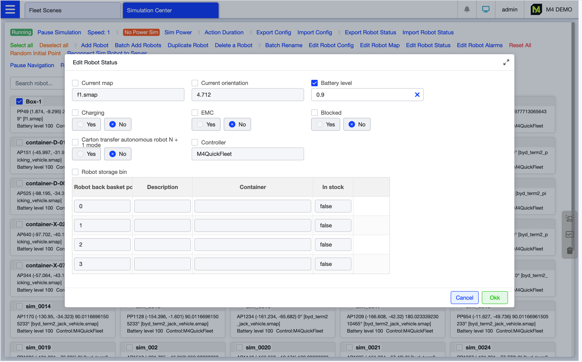 Modify Robot Status in Simulation Center